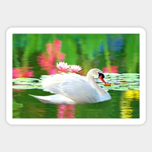 White Swan and Pink Lotus Flowers Magnet